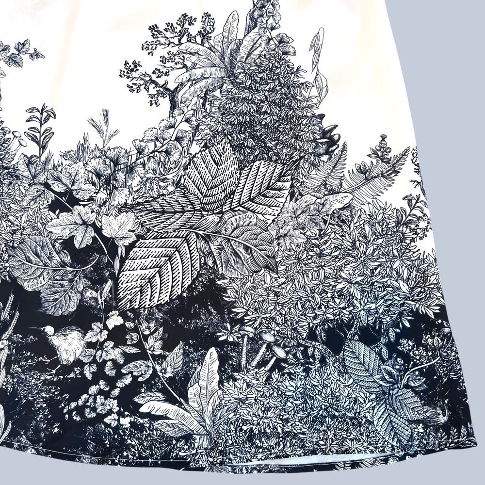 NWT Floral Print Midi Dress in White with Black Botanical Print Women's Large - Picture 10 of 16